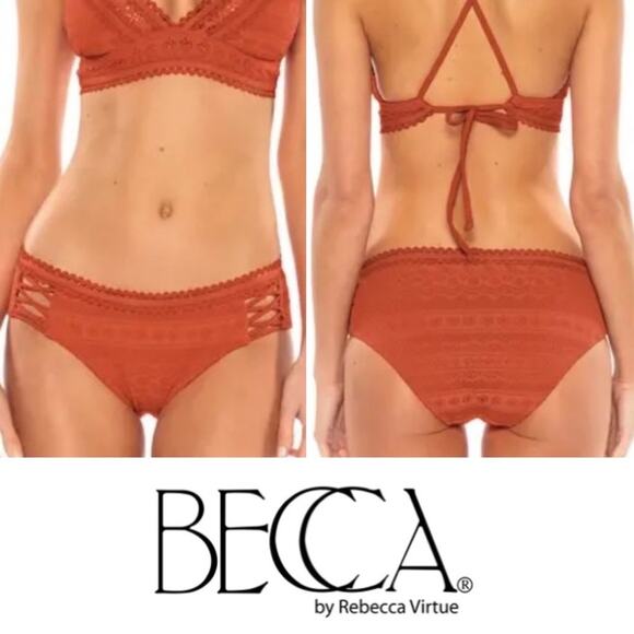 Becca $58 Rust Orange Crochet Swimsuit Bikini Bottoms Extra-Small EUC - Picture 1 of 12